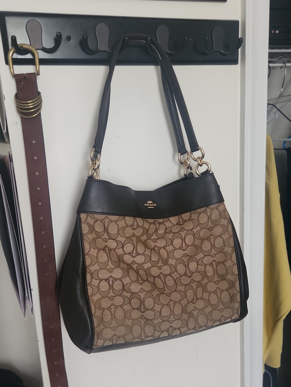 Coach Signature Jacquard Lexy shoulder bag With Dark Brown Trim